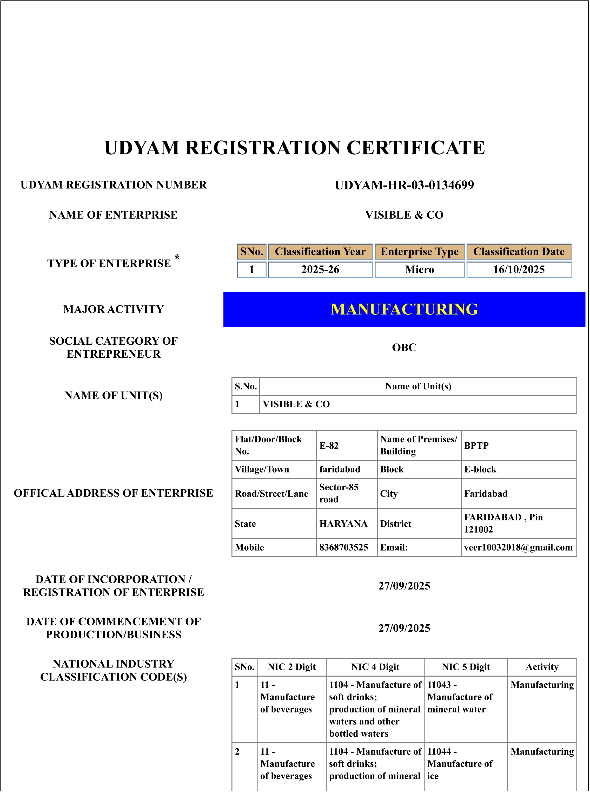 MSME Certificate